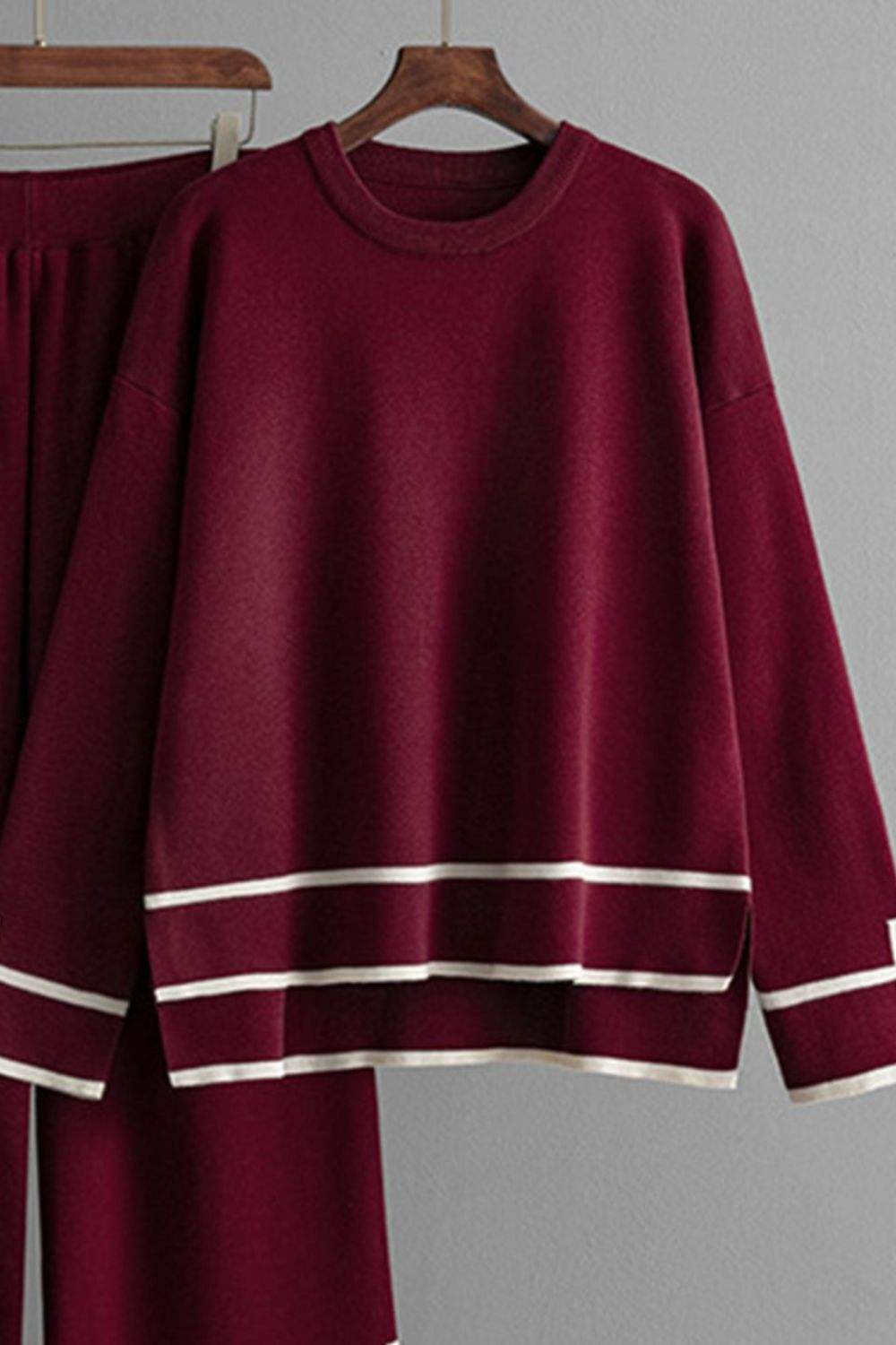 High-Low Round Neck Top and Pants Sweater Set - Trendsi - Flyclothing LLC