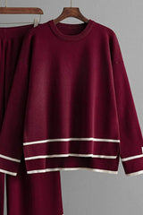High-Low Round Neck Top and Pants Sweater Set - Trendsi - Flyclothing LLC