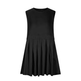 Pleated Round Neck Sleeveless Mini Dress - Trendsi - Flyclothing LLC