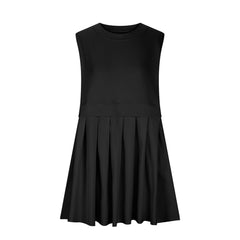 Pleated Round Neck Sleeveless Mini Dress - Trendsi