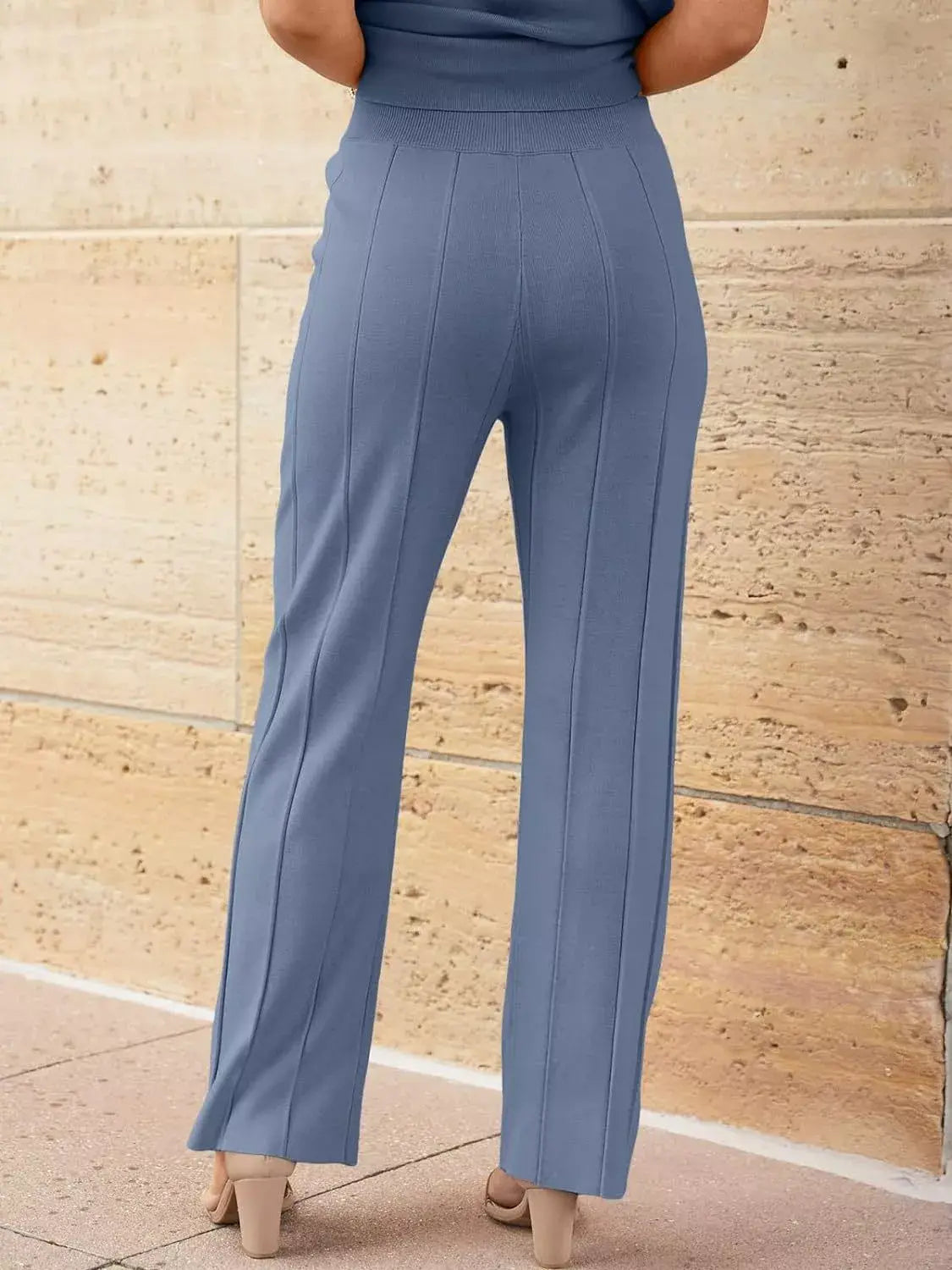 Casual Solid Color Cap Sleeve Top and Pants Knit Set - Trendsi - Flyclothing LLC