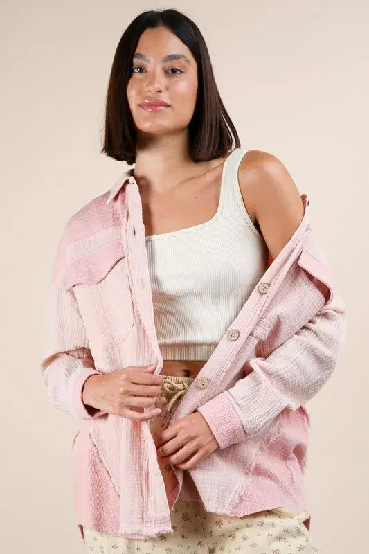 VERY J Mineral Washed Oversized Gauze Shacket - Trendsi - Flyclothing LLC
