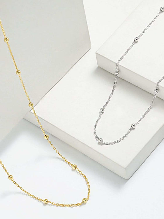 925 Sterling Silver Beaded Necklace - Trendsi - Flyclothing LLC