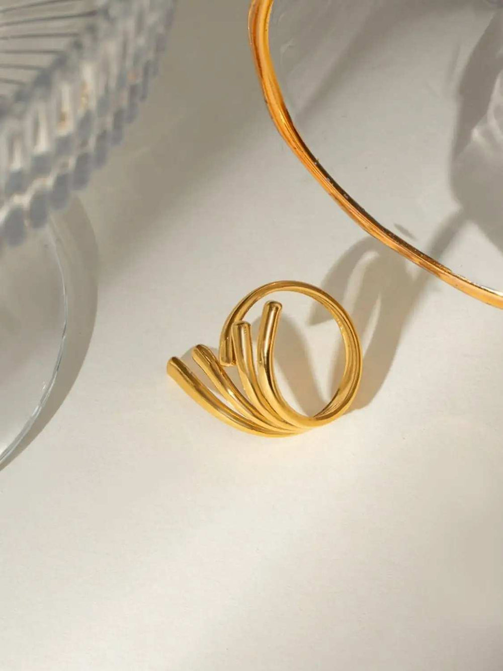 18K Gold-Plated Stainless Steel Irregular Open Ring - Trendsi - Flyclothing LLC