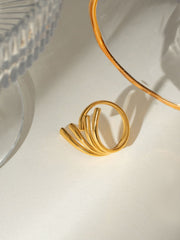 18K Gold-Plated Stainless Steel Irregular Open Ring - Trendsi