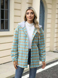 Plaid Button Up Long Sleeve Drawstring Hooded Jacket - Trendsi - Flyclothing LLC