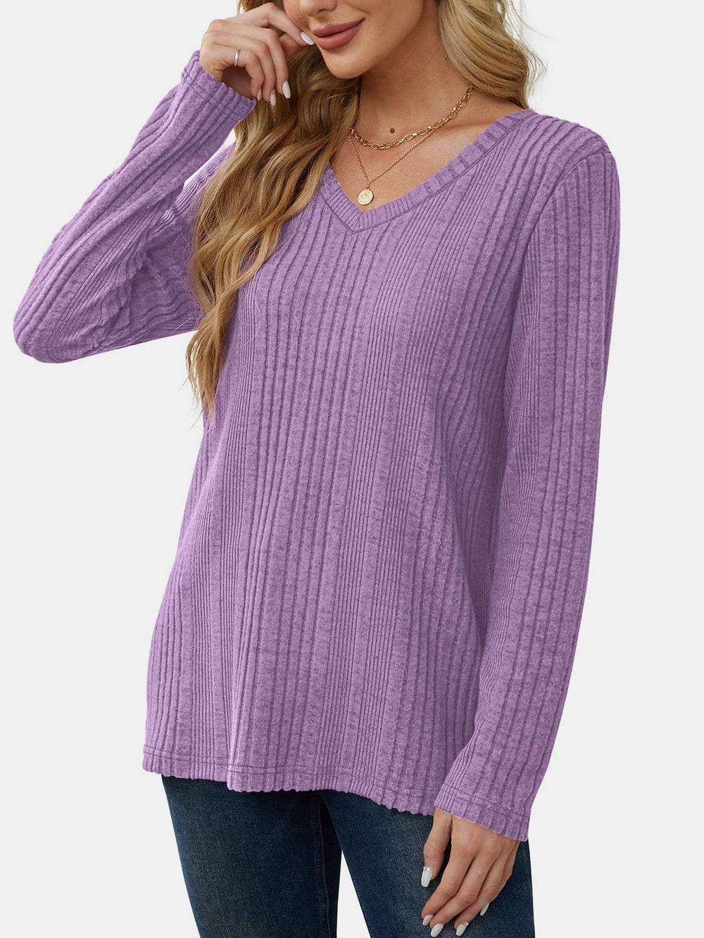V-Neck Long Sleeve T-Shirt - Trendsi - Flyclothing LLC