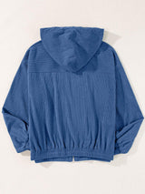 Drawstring Zip Up Long Sleeve Hooded Jacket - Trendsi - Flyclothing LLC