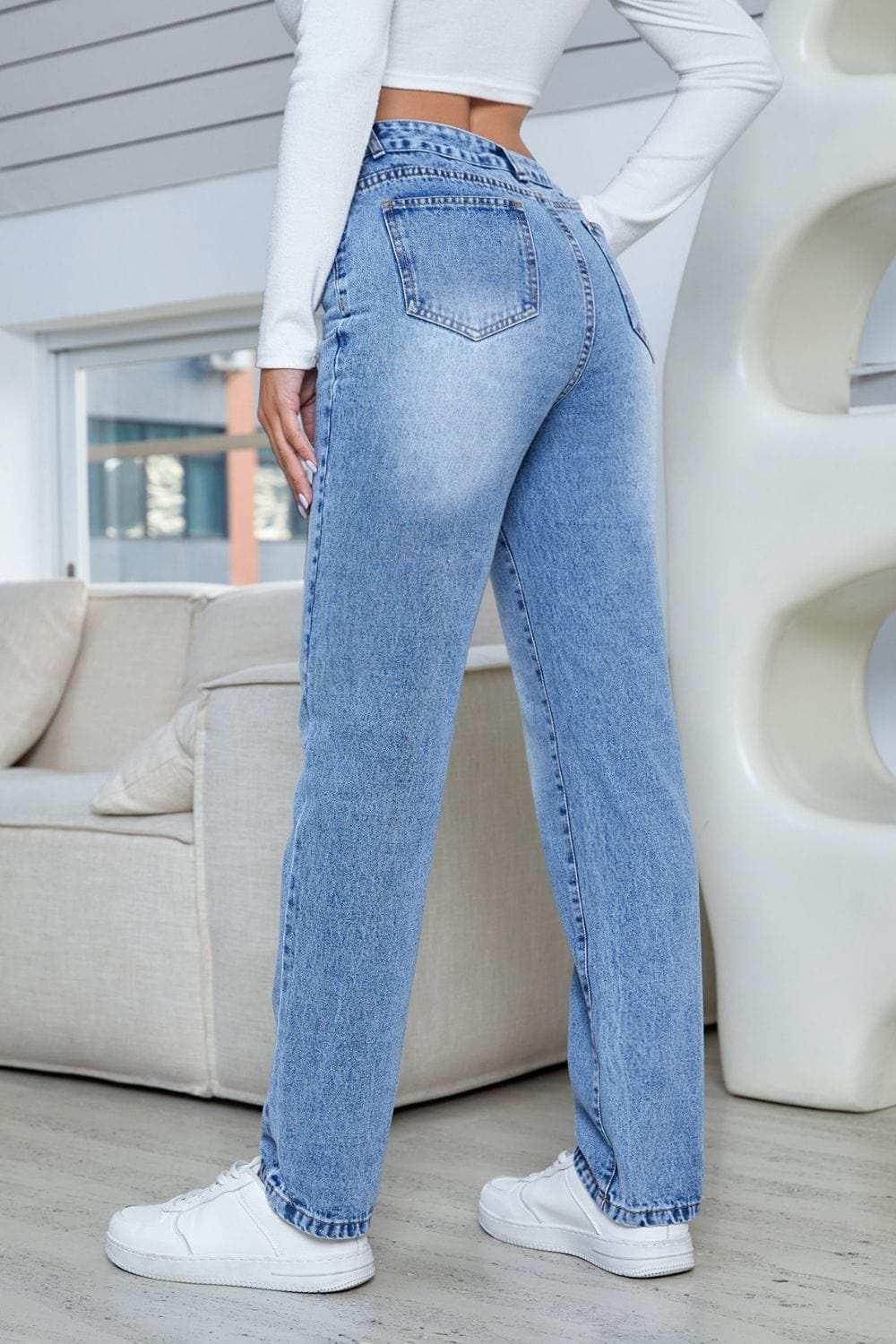 Straight Jeans with Pockets - Trendsi - Flyclothing LLC