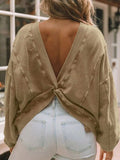 Exposed Seam Twisted V-Neck Sweatshirt - Trendsi - Flyclothing LLC