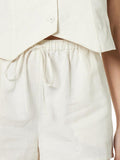 Button Up V-Neck Top and Pocketed Shorts Set - Trendsi