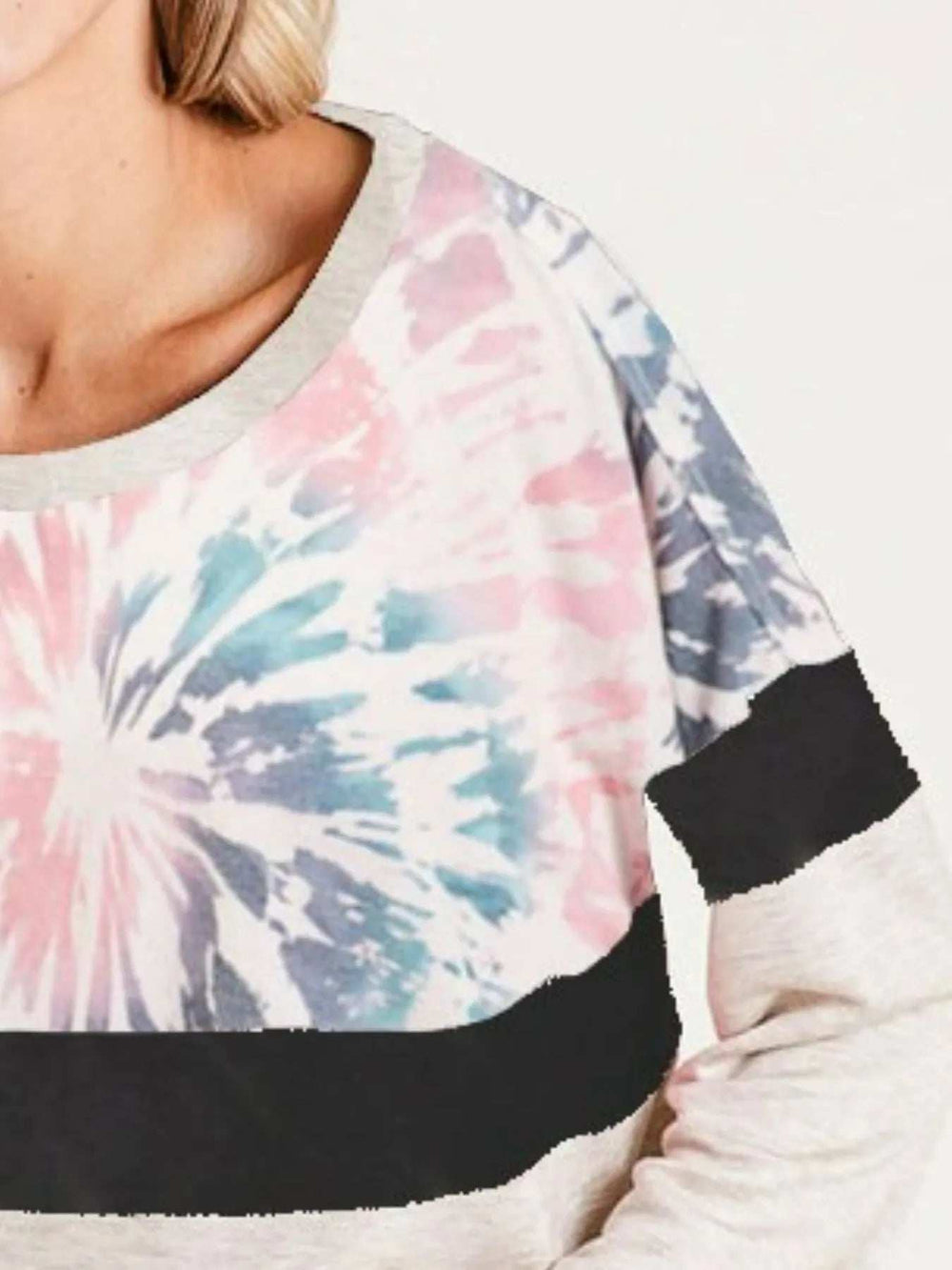 BiBi Mix And Match Color French Terry Wide Neck Top - Trendsi - Flyclothing LLC