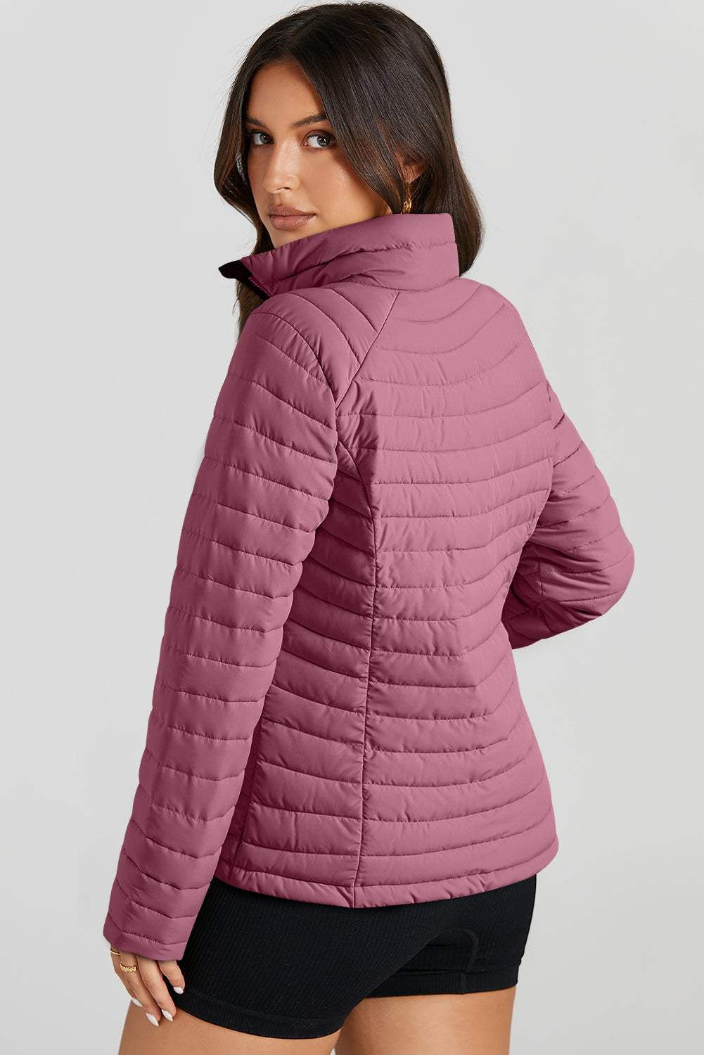 Turtleneck Zip Up Long Sleeve Jacket - Trendsi - Flyclothing LLC