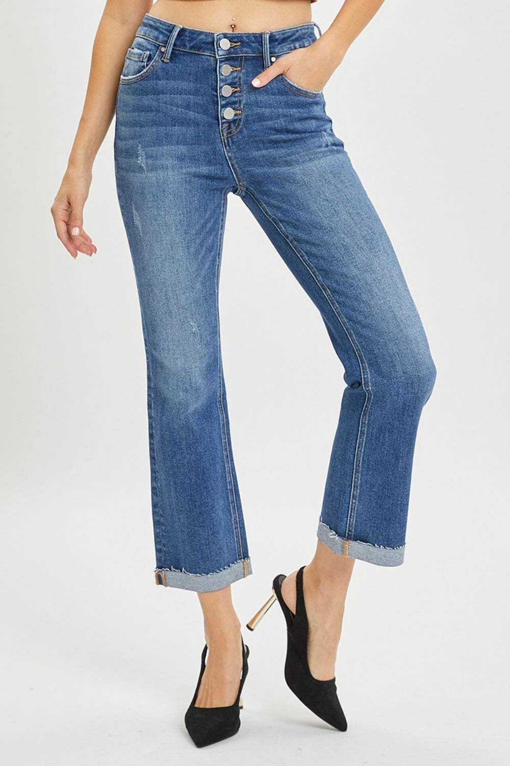 RISEN Full Size Button Fly Cropped Bootcut Jeans - Trendsi - Flyclothing LLC