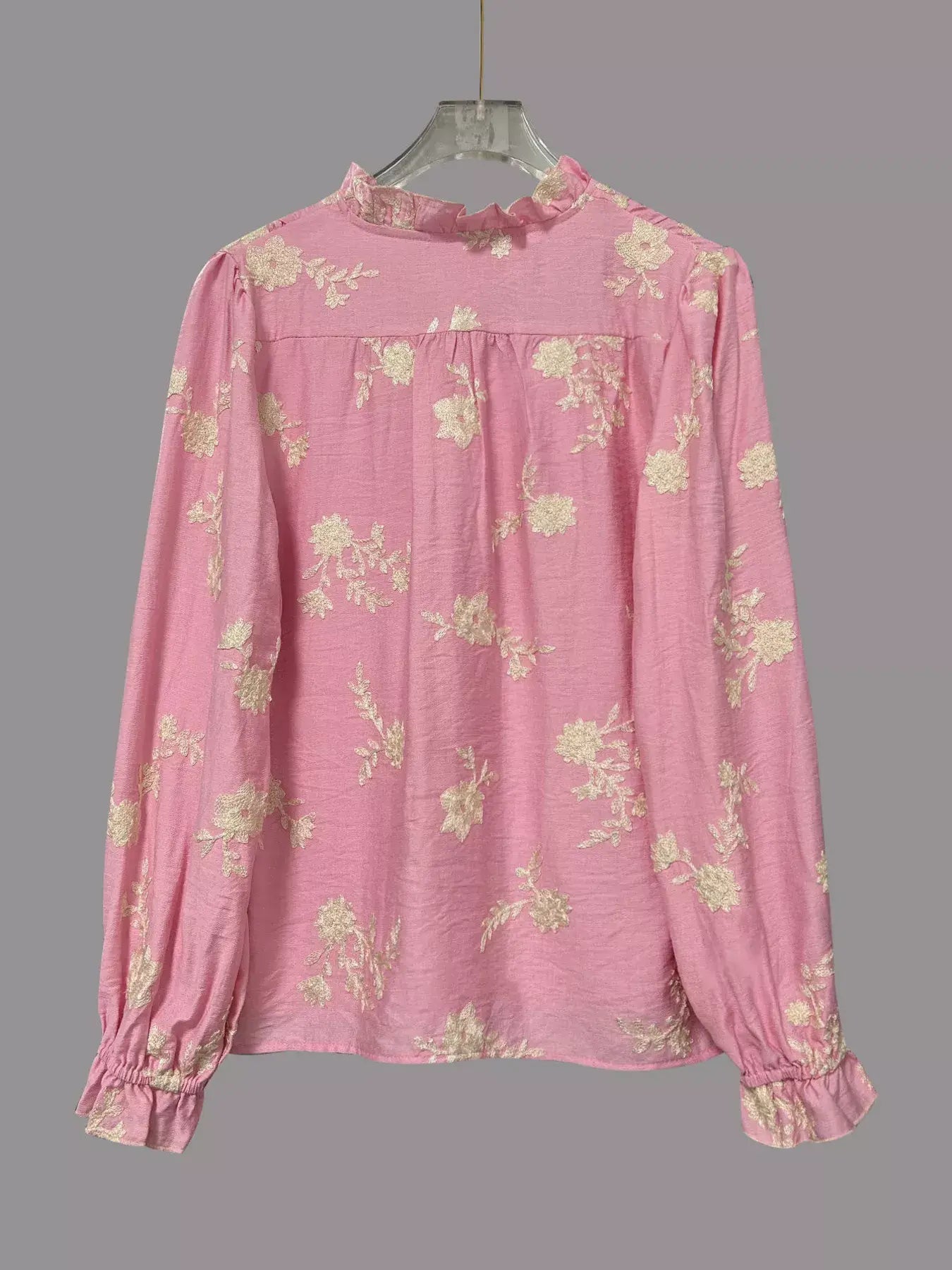 Floral Embroidered Long Sleeve Shirt - Trendsi - Flyclothing LLC