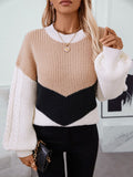 Contrast Round Neck Long Sleeve Sweater - Trendsi