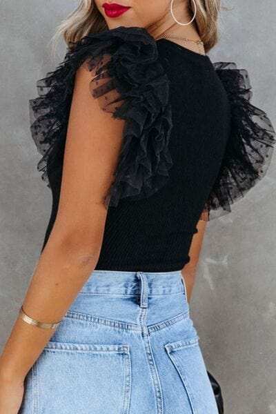 Ruffled Round Neck Cap Sleeve Blouse - Trendsi - Flyclothing LLC