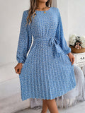 Ditsy Floral Tie Waist Pleated Dress - Trendsi