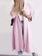 Slit Open Front Roll-Tab Sleeve Trench Coat - Trendsi - Flyclothing LLC