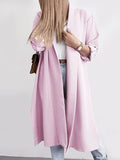 Slit Open Front Roll-Tab Sleeve Trench Coat - Trendsi