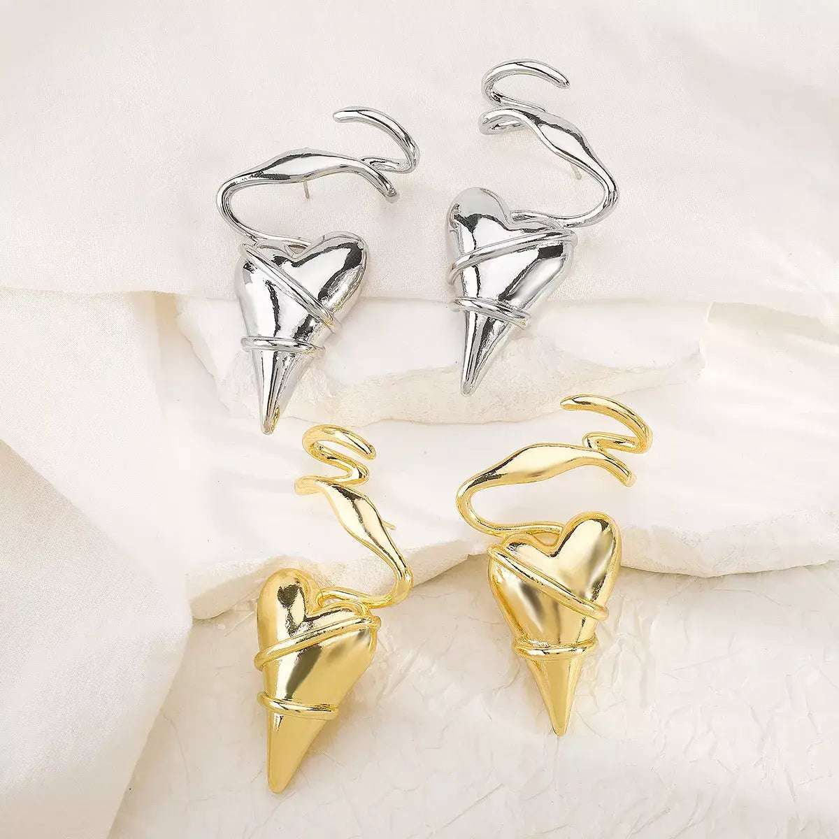 Heart-Shaped Twisted Wire Earrings - Trendsi - Flyclothing LLC