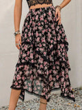 Lace Detail Layered Printed Skirt - Trendsi - Flyclothing LLC