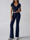 Devine V-Neck Top and Bootcut Leggings Set - Trendsi - Flyclothing LLC