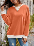 Contrast Round Neck Long Sleeve Sweatshirt - Trendsi - Flyclothing LLC