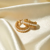 Stainless Steel Pearl C-Hoop Earrings - Trendsi