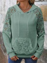 Lace Detail Drawstring Long Sleeve Hoodie - Trendsi - Flyclothing LLC
