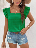 Ruffled Square Neck Cap Sleeve Blouse - Trendsi