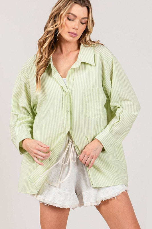 SAGE + FIG Striped Button Up Long Sleeve Shirt - Trendsi - Flyclothing LLC