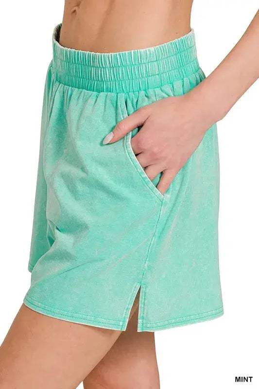 Zenana Acid Washed Short Sleeve Tee & Shorts Set - Trendsi - Flyclothing LLC