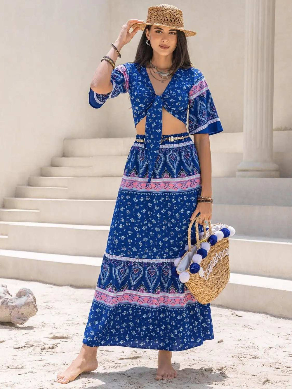 Printed Flutter Sleeve Top and Skirt Set - Trendsi - Flyclothing LLC