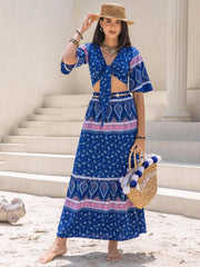 Printed Flutter Sleeve Top and Skirt Set - Trendsi