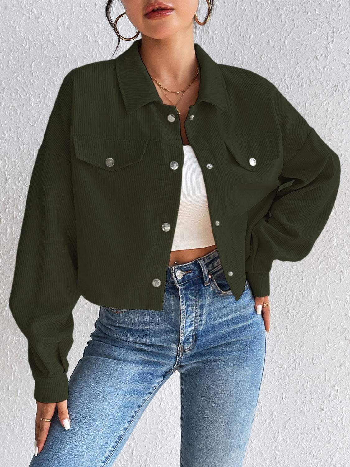 Snap Down Long Sleeve Jacket - Trendsi - Flyclothing LLC