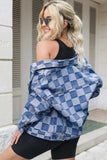 Checkered Button Up Long Sleeve Denim Jacket - Trendsi - Flyclothing LLC