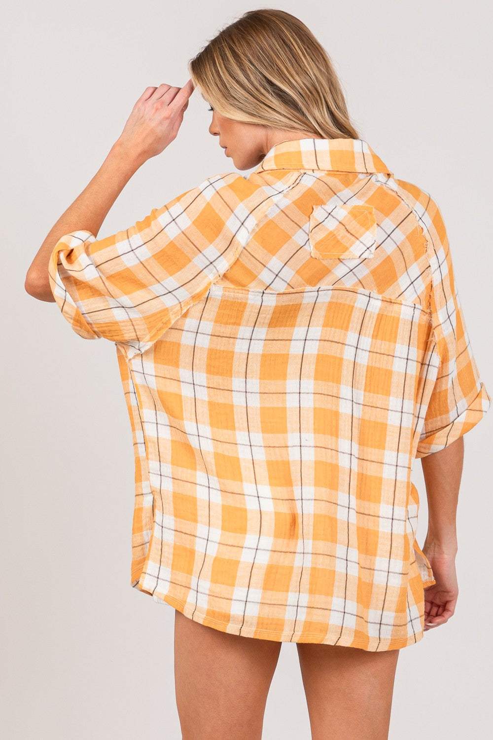 SAGE + FIG Plaid Button Up Side Slit Shirt - Trendsi - Flyclothing LLC