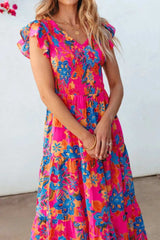 Boho Floral V Neck Ruffle Tiered Dress - Trendsi - Flyclothing LLC