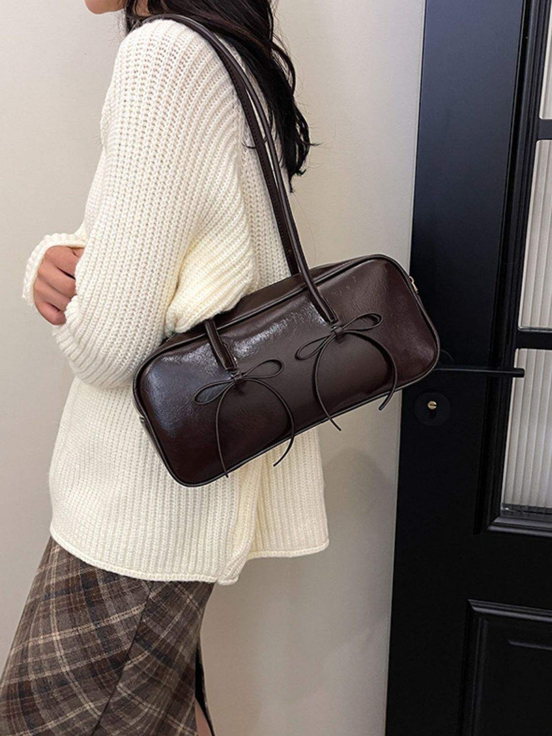 PU Leather Bow Trim Shoulder Bag - Trendsi - Flyclothing LLC