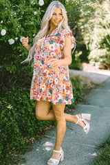 Ruffled Printed Cap Sleeve Mini Dress - Trendsi - Flyclothing LLC