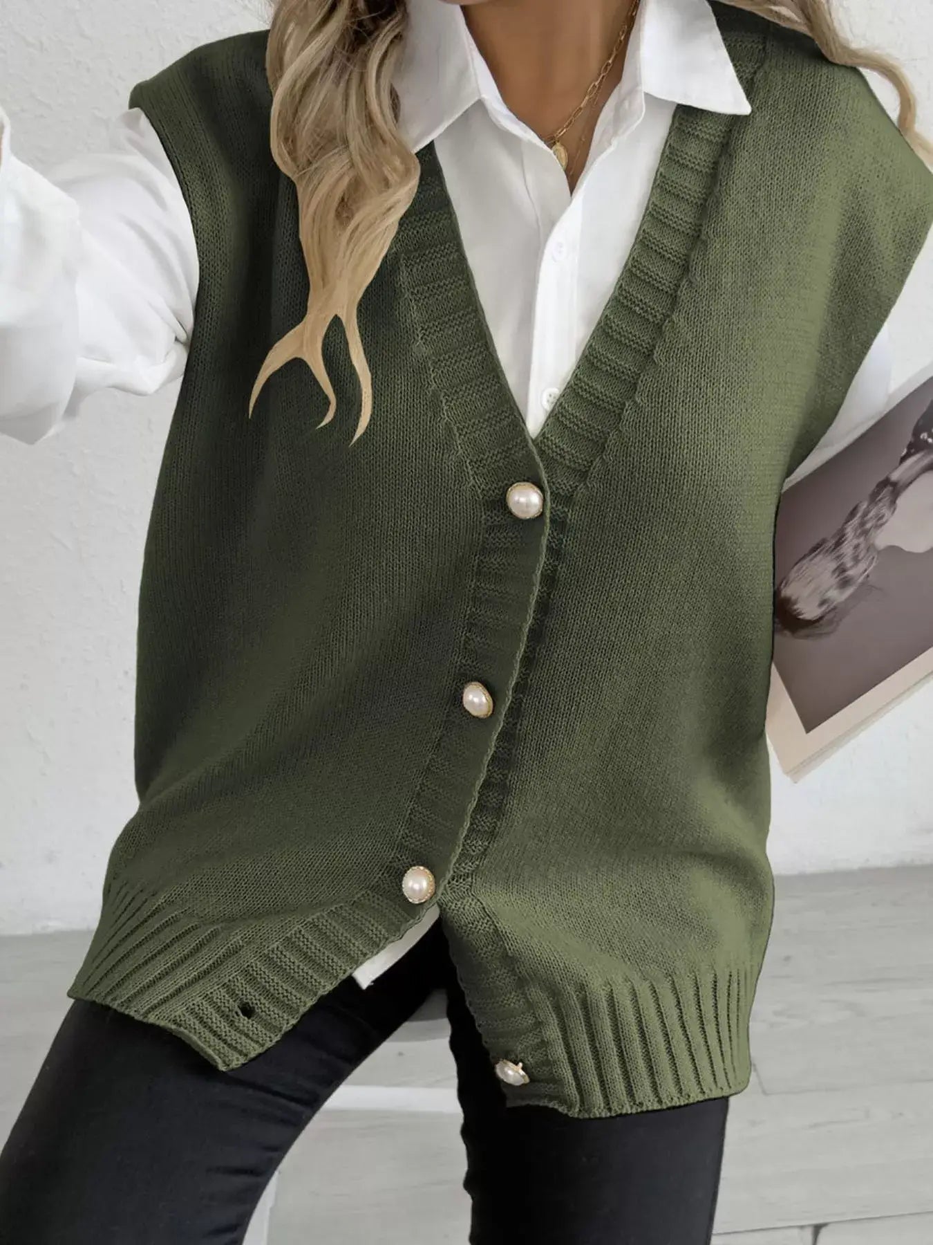 Button-Down Button Up Sweater Vest - Trendsi - Flyclothing LLC