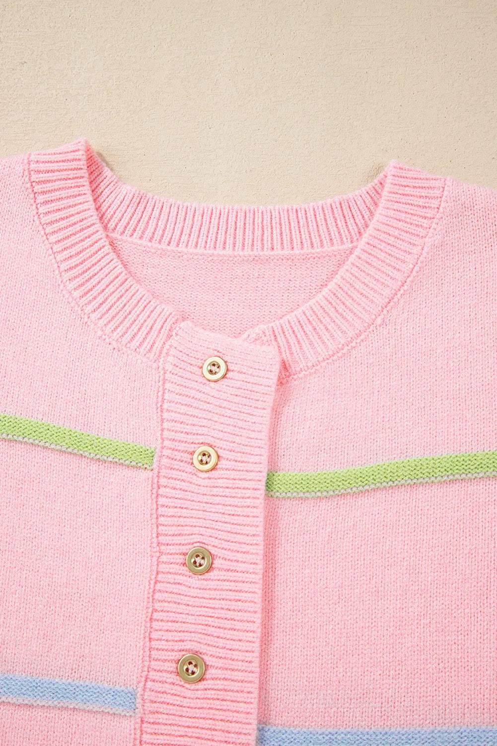 Contrast Striped Half Button Round Neck Sweater - Trendsi - Flyclothing LLC