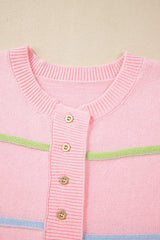 Contrast Striped Half Button Round Neck Sweater - Trendsi - Flyclothing LLC
