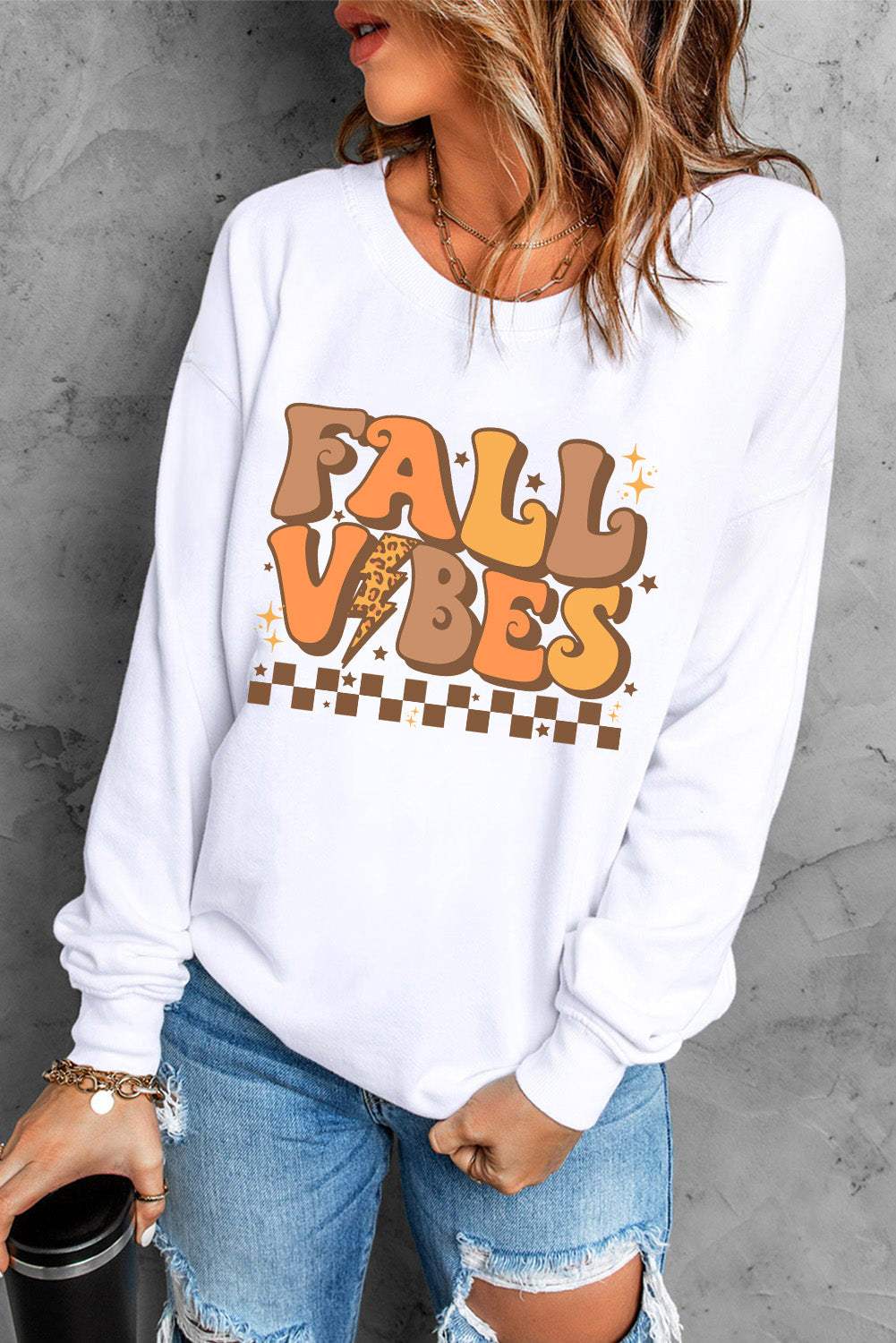 Letter Graphic Round Neck Long Sleeve Sweatshirt - Trendsi - Flyclothing LLC