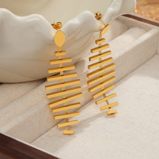 Titanium Steel Fishbone Shape Earrings - Trendsi
