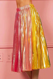 BiBi Metallic Color Block Pleats Midi Skirt - Trendsi - Flyclothing LLC