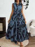 Printed Tie Waist Sleeveless Maxi Dress - Trendsi - Flyclothing LLC
