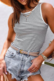 Striped Ribbed Round Neck Tank - Trendsi