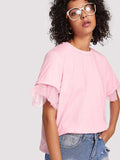 Round Neck Short Sleeve Top - Trendsi - Flyclothing LLC